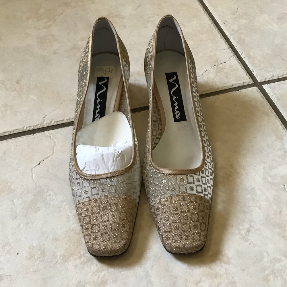 Gold square heels